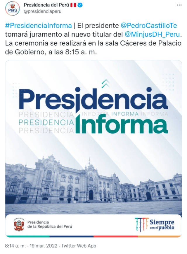 Tuit de Presidencia. Foto: captura de Twitter