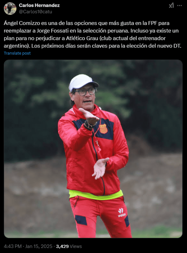  Ángel Comizzo podría convertirse en el nuevo técnico de la selección peruana. Foto: captura    