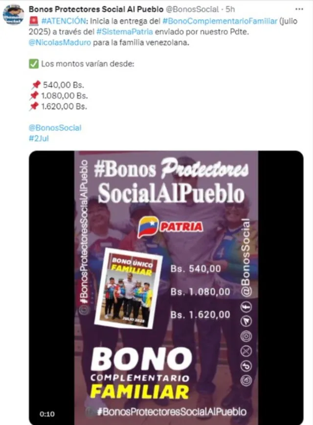 Anuncio del Bono Único Familiar de julio 2025 Anuncio del Bono Único Familiar de julio 2025