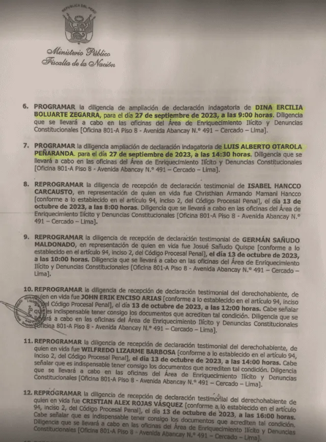 Citan a Boluarte y a Otárola por muertes en protestas. Foto: Ministerio Público   