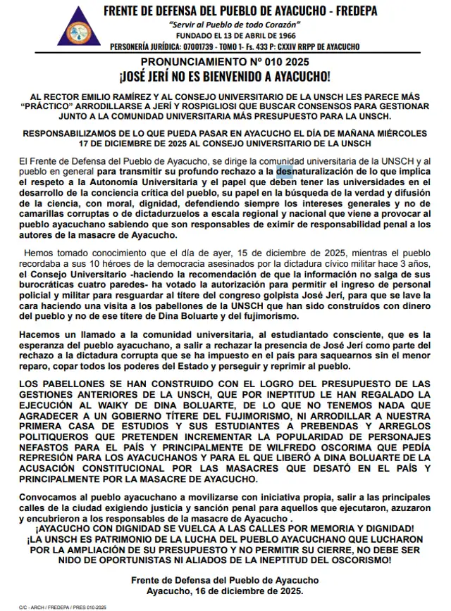 Pronunciamiento de Fredepa. Pronunciamiento de Fredepa.