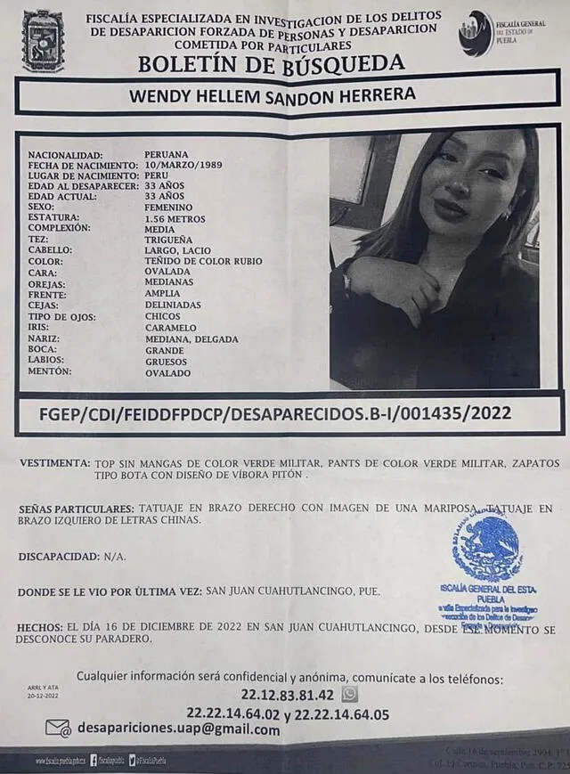 Peruana Wendy Hellem Sandon Herrera lleva desaparecida una semana en México: era acusada de estafa por cuentas falsas en Facebook. Foto: captura de Twitter/Karla Arellano