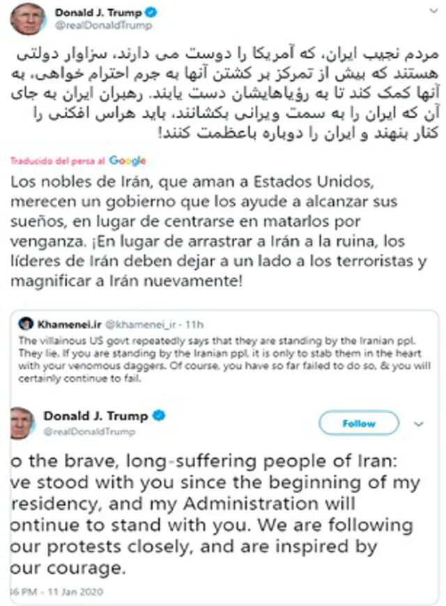 Intercambio de tuis entre los máximos líderes de Estados Unidos e Irán
