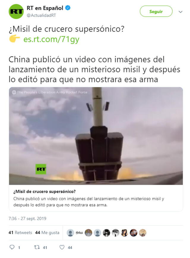 En Twitter se compartió imágenes del 'misil supersónico'.
