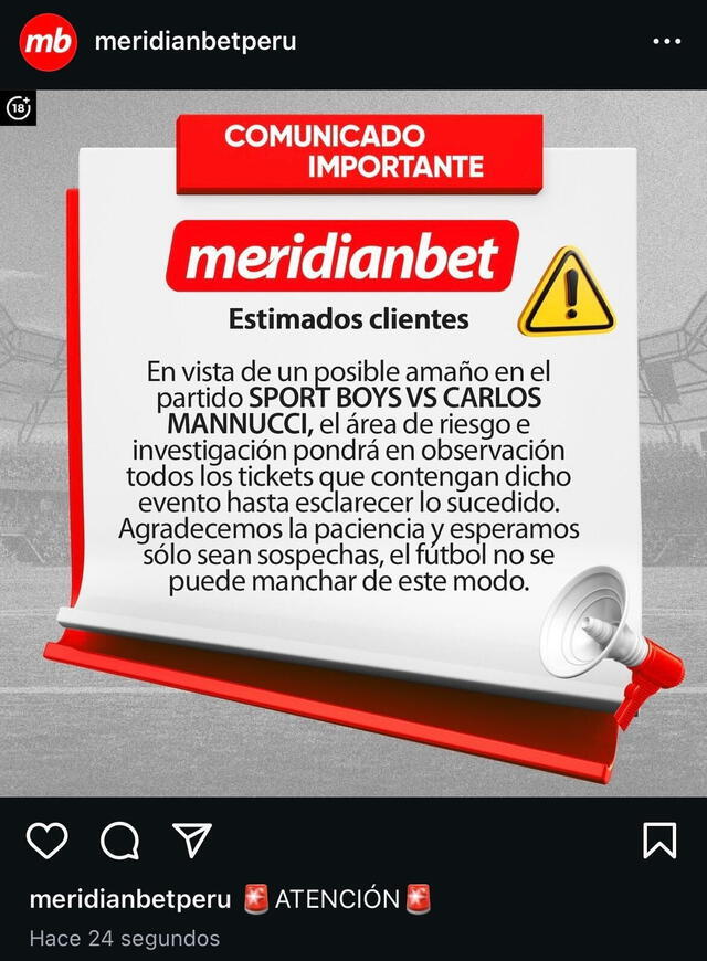  Comunicado de Meridianbet. Foto: Meridianbet   