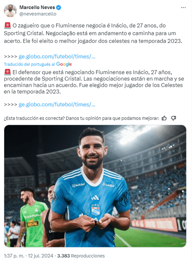  Ignacio Da Silva podría concretar su llegada a Fluminense. Foto: captura de pantalla   
