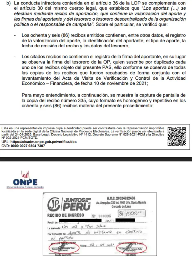 Detalle de la sanción de la ONPE