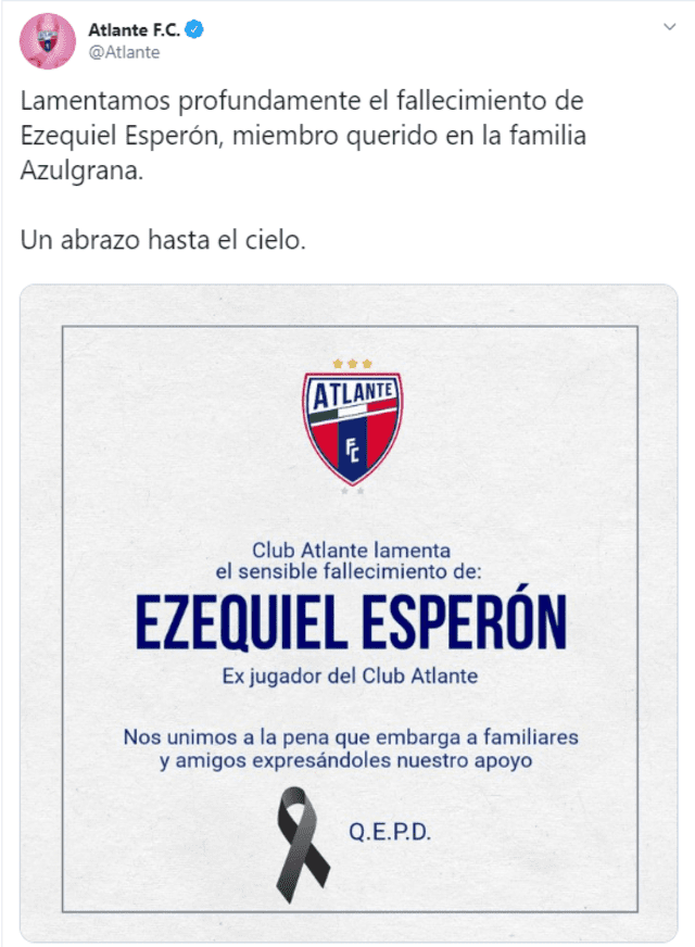 Futbolista argentino Ezquiel Esperón falleció a sus 23 años