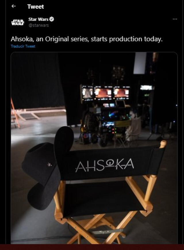 "Ahsoka" empezó sus grabaciones y las podremos ver a mediados del 2023. Foto: captura/ @starwars/Twitter.