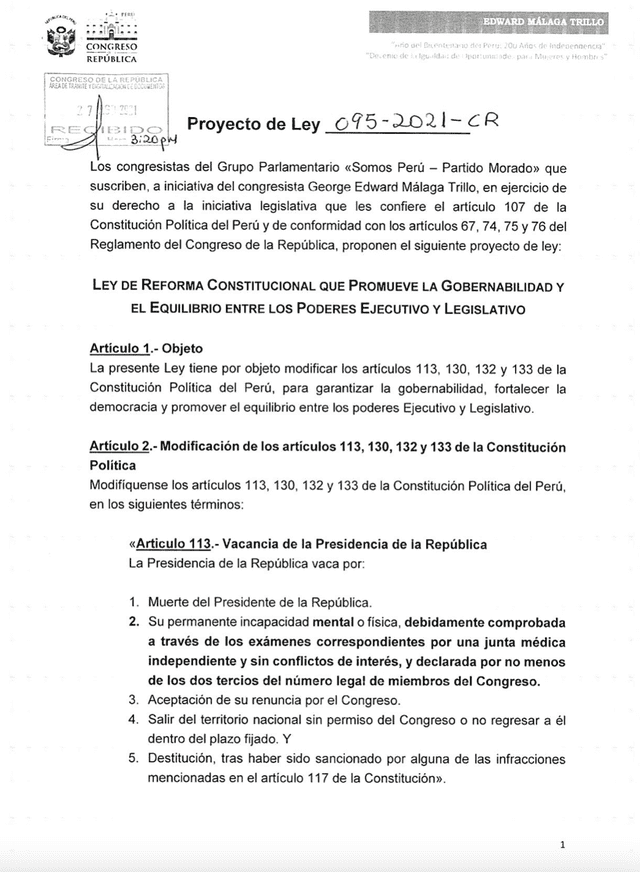 Proyecto de ley Edward Málaga
