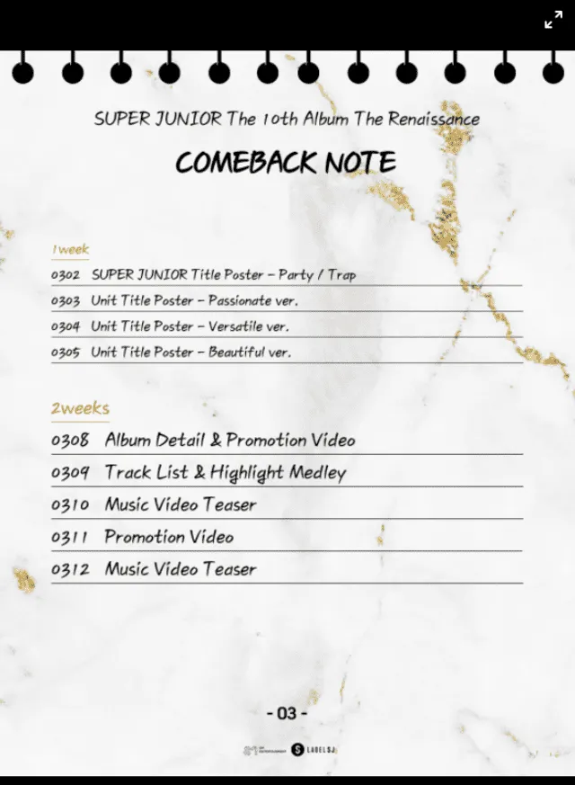 Calendario del comeback de SUPER JUNIOR. Foto: Label SJ