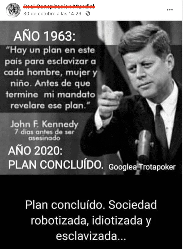 Post viral adjudica una frase al expresidente norteamericano John F. Kennedy. Foto: captura de Facebook.