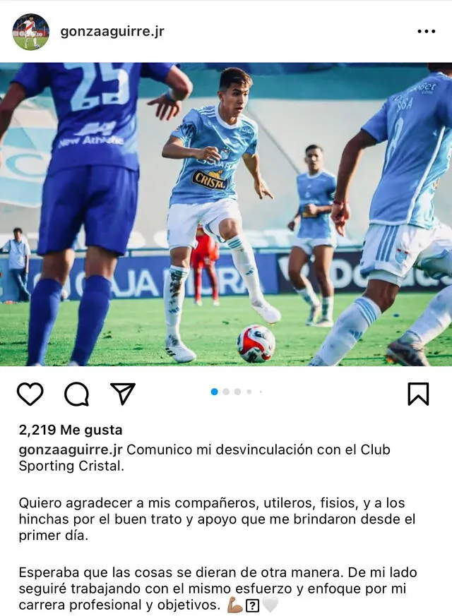 Comunicado de Gonzalo Aguirre anunciando su salida de Sporting Cristal. Foto: Gonzalo Aguirre - Instagram   