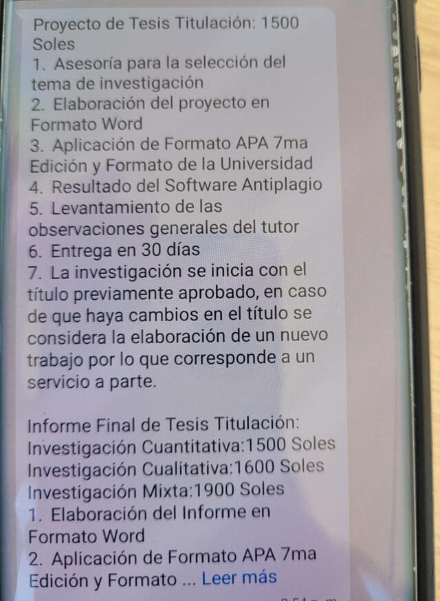Condiciones para la elaboración de la tesis. Foto: WhatsApp La República.
