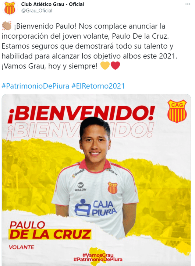 Atlético Grau confirmó el fichaje de Paulo de la Cruz.