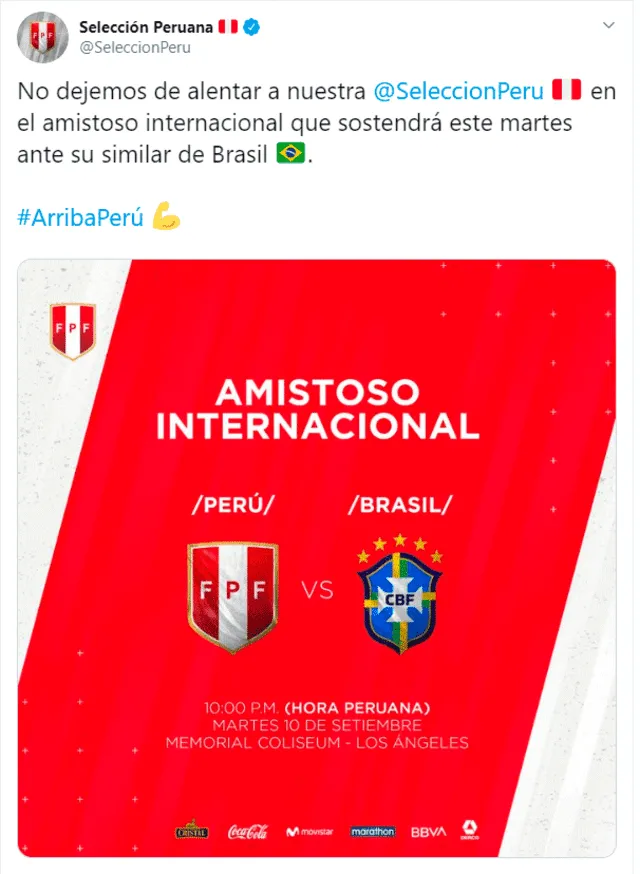 Perú vs. Brasil EN VIVO en amistoso internacional