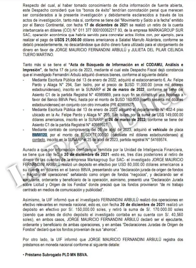  Imbuebles adquiridos que serían producto de los pagos de Goray. Fuente: La República   
