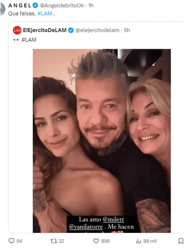 Milett Figueroa y Yanina Latorre se lucieron en una foto con Marcelo Tinelli. Foto: X / Angel de Britto   