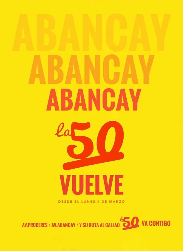 La 50 retomará su servicio por la av. Abancay. Foto: La 50/Facebook   