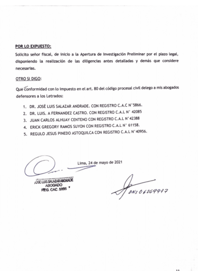 Parte de la denuncia.