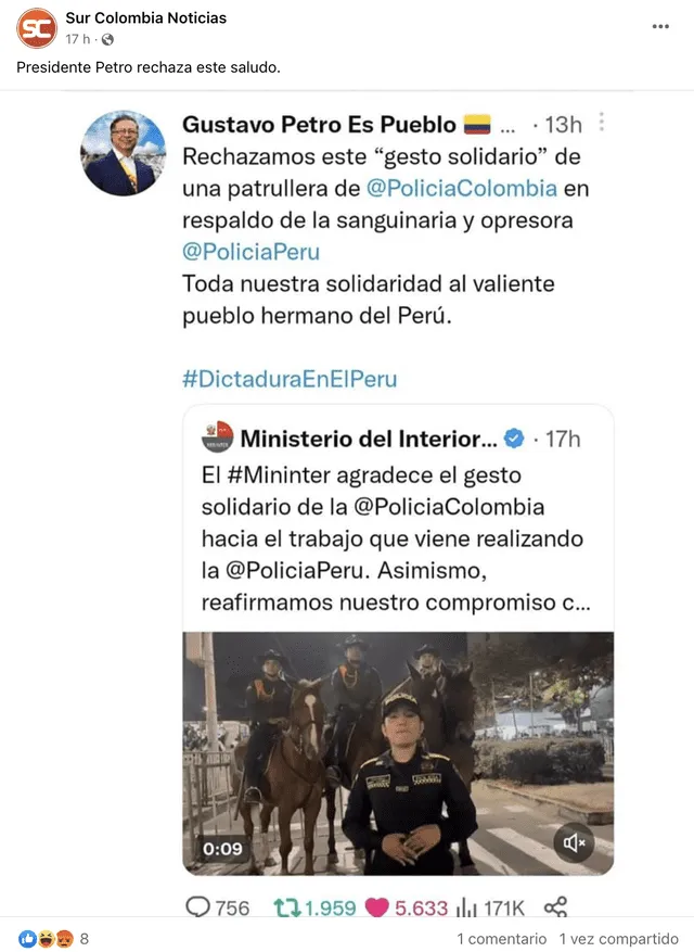 Publicación atribuye erróneamente un tuit al presidente de Colombia. Foto: captura de Twitter   