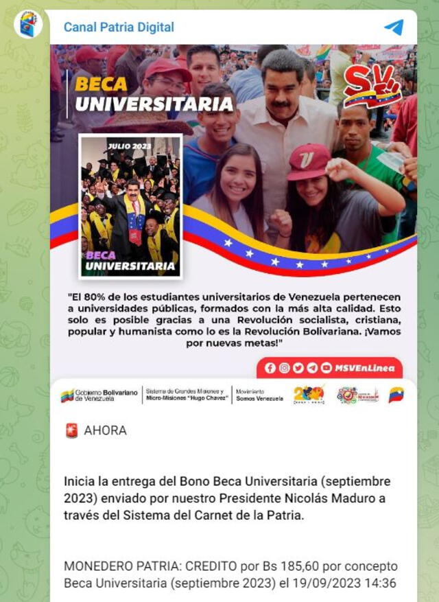 Bonos de la Patria: ¿Cómo recibir el subsidio de 180 bolívares en simples pasos? | beca universitaria patria | bonos de la patria octubre 2023 | Venezuela