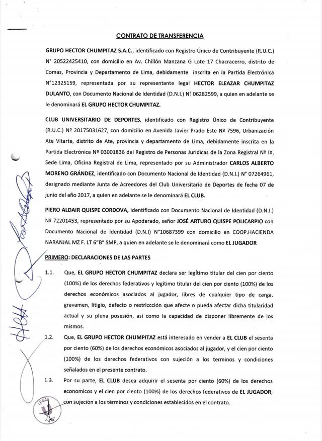 Documento compartido por el abogado de Universitario. Foto: Franco Velazco Imparato/X   