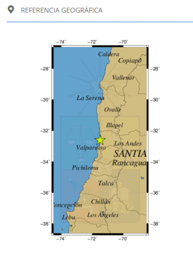  Epicentro del sismo en Chile, hoy. Foto: CSN<br>    