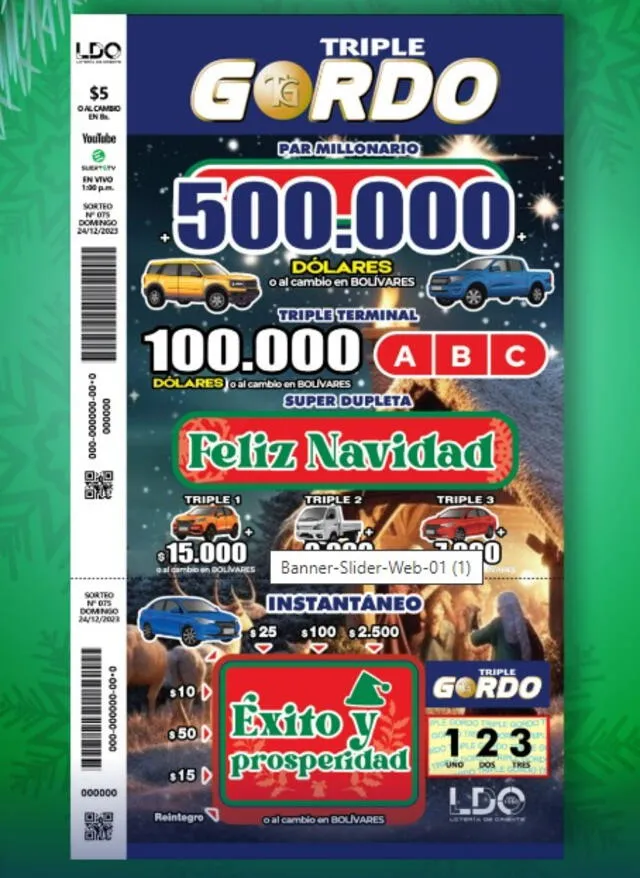  Imagen de la página que promociona el sorteo del domingo 24 de diciembre. Foto: Triple Gordo.   