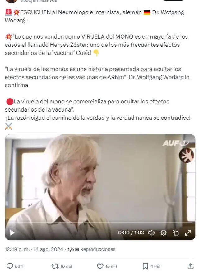  Desinformación sobre la viruela del mono. Foto: captura en X.<br><br>    