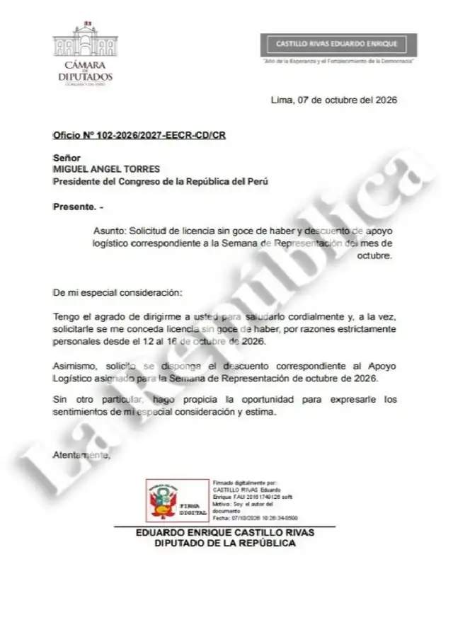 El congresista pidió licencia después de haber viajado a España. El congresista pidió licencia después de haber viajado a España.