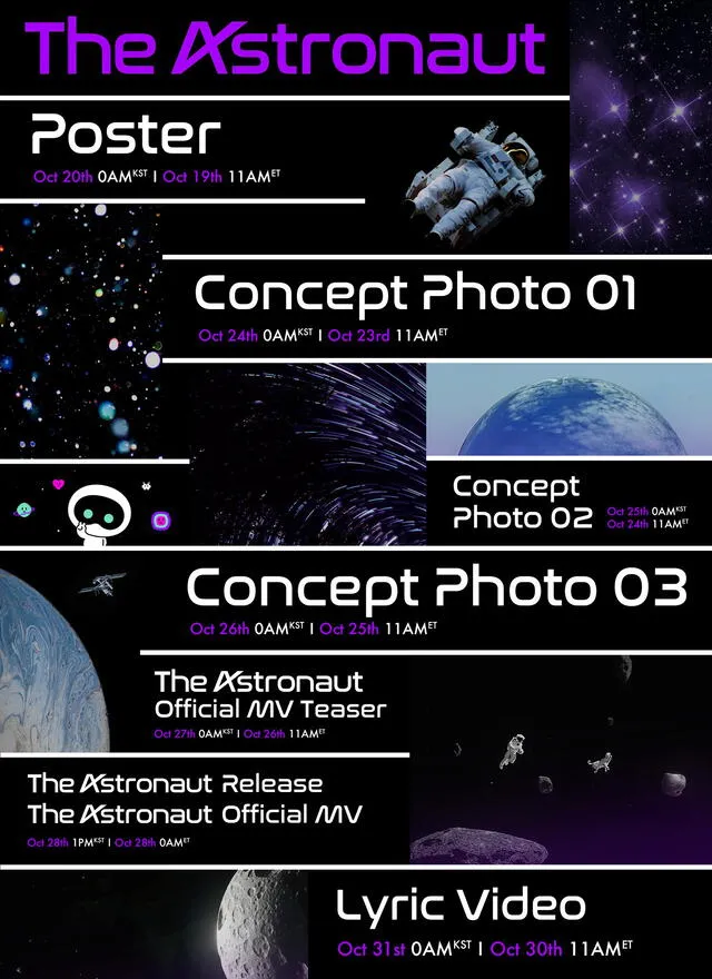 Calendario de lanzamiento "The astronaut" de Jin.