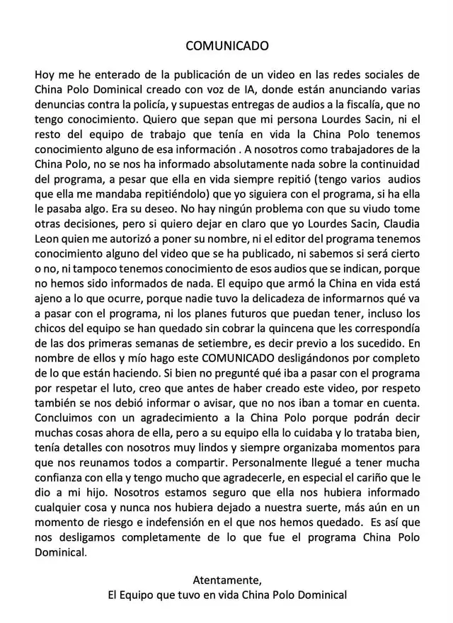 Lourdes Sacín, exintegrante del programa, tomó distancia con video en redes que prometía denuncias contra autoridades.
