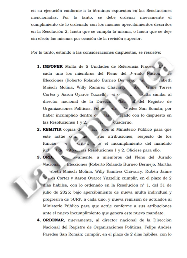 Disposiciones dictadas por el Poder Judicial contra el Pleno del JNE | Foto: LR. Disposiciones dictadas por el Poder Judicial contra el Pleno del JNE | Foto: LR.