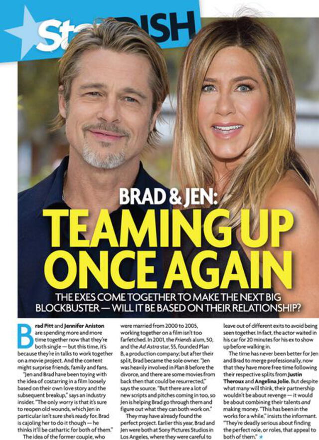 Brad Pitt y Jennifer Aniston planean hacer una película basada en su matrimonio