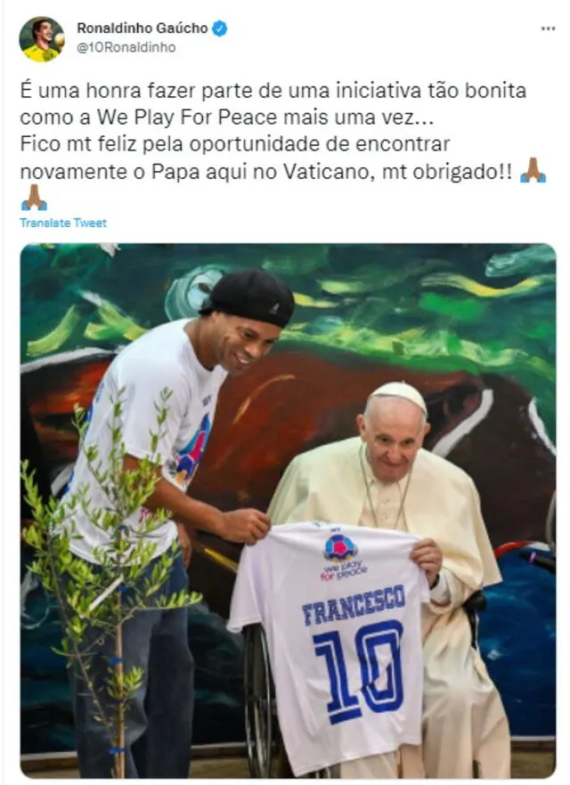 Publicación Ronaldinho. Foto: captura Twitter