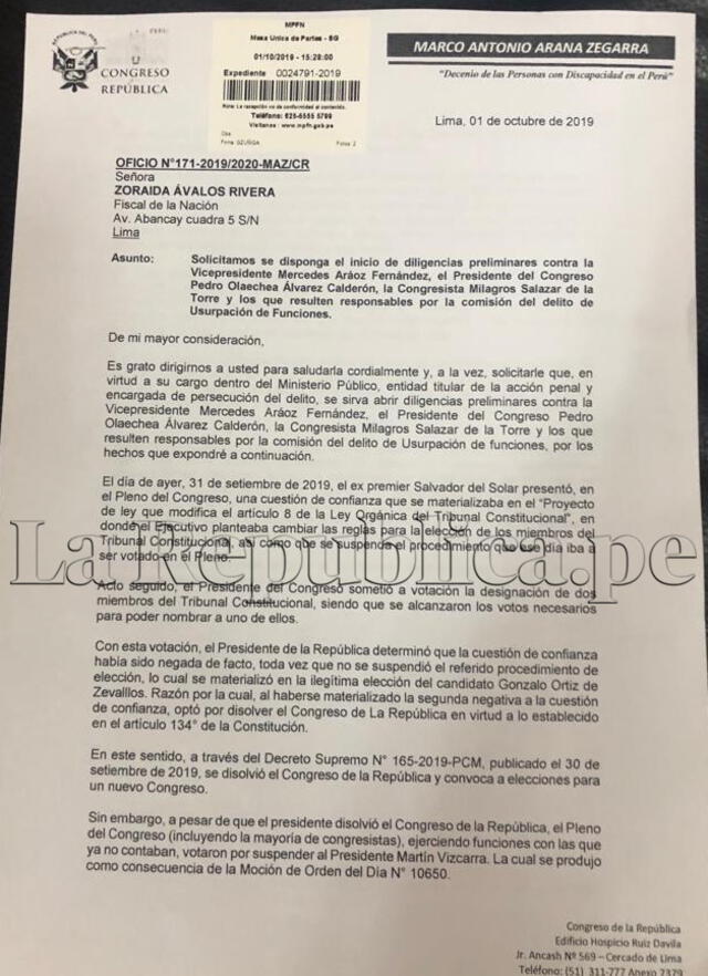 Excongresistas Marco Arana y Justiniano Apaza denuncian a Mercedes Aráoz ante la Fiscalía [VIDEO]