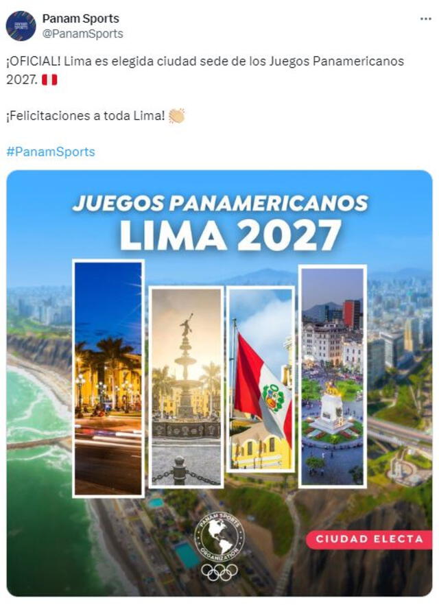 Tuit de Panam Sports sobre los Juegos Panamericanos 2027. Foto: captura X   