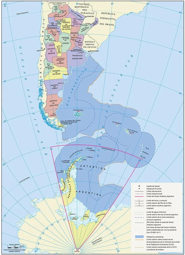  Los mapas elaborados por el Instituto Geográfico Nacional muestran a la Antártida Argentina en su real proporción con relación al sector continental e insular. Foto: Instituto Geográfico Nacional   