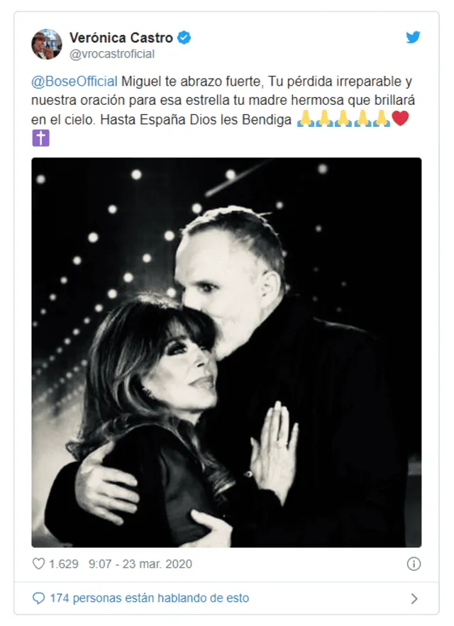 A través de Twitter, Verónica Castro se pronunció sobre la muerte de Lucía Bosé.