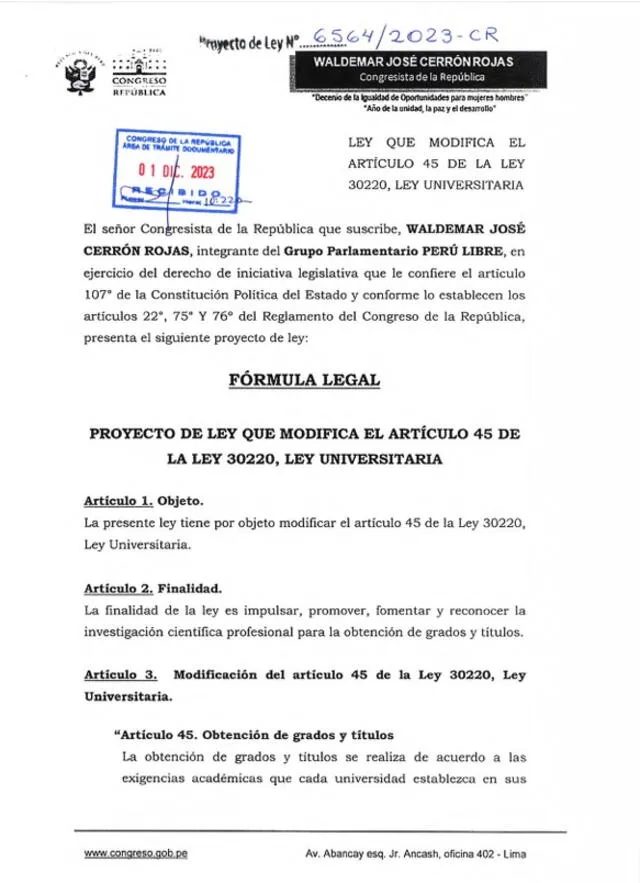 Congresistas Cerrón y Bellido proponen modificaciones a Ley Universitaria. Foto: difusión   