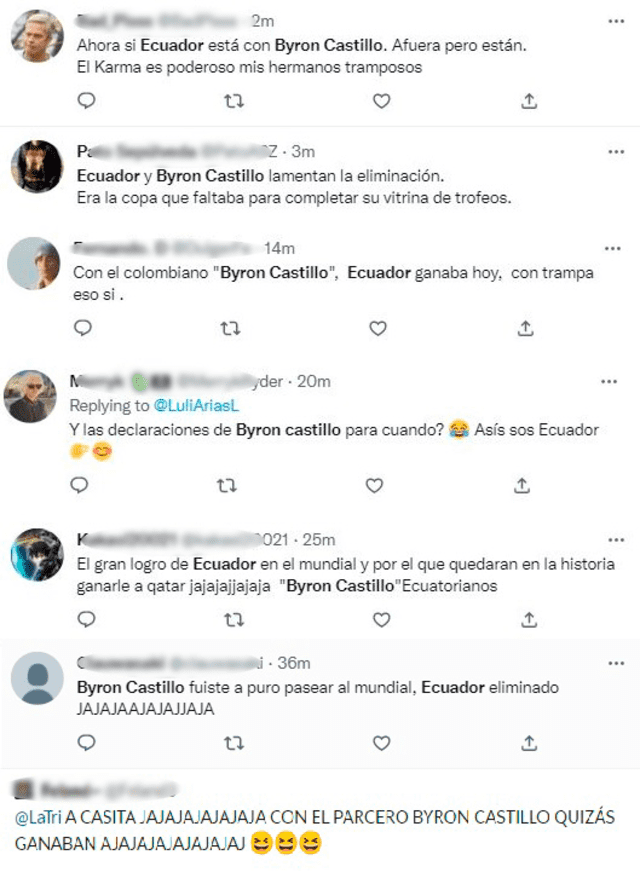 Comentarios de los usuarios tras la eliminación de Ecuador. Foto: captura Twitter