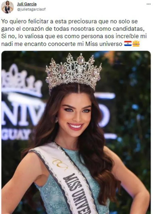 Representantes latinas elogian a Miss Paraguay. Foto:/Twitter