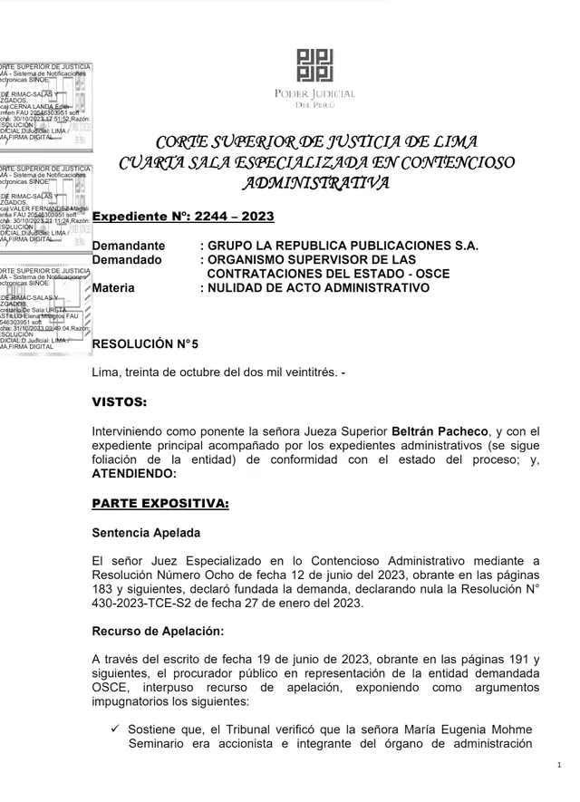 Documento oficial. Foto: La República 