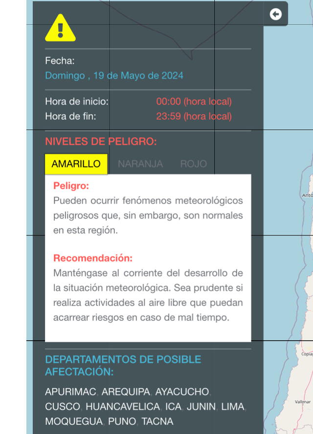 Así anunció Senamhi la fuerte disminución de temperaturas que sufrirán algunas regiones del país. Foto: Senamhi   