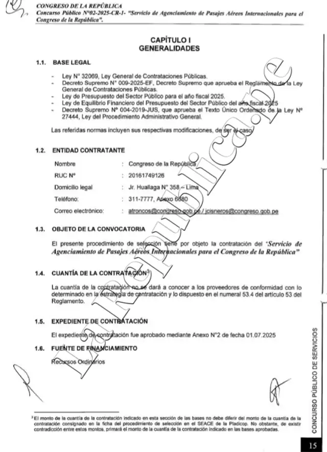  Convocatoria del Congreso a licitación a empresas aeronáuticas.   