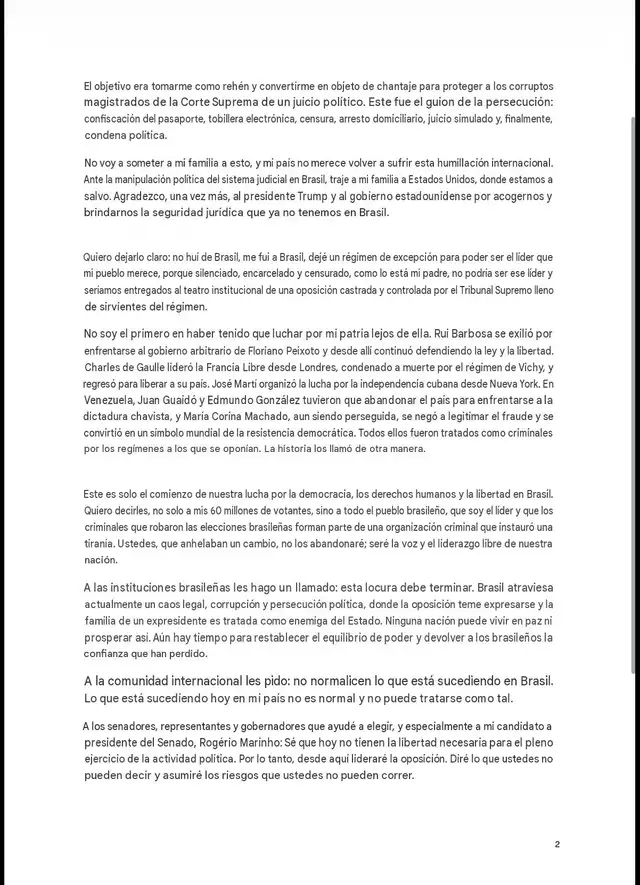 Segunda parte de la carta de Flávio Bolsonaro Segunda parte de la carta de Flávio Bolsonaro