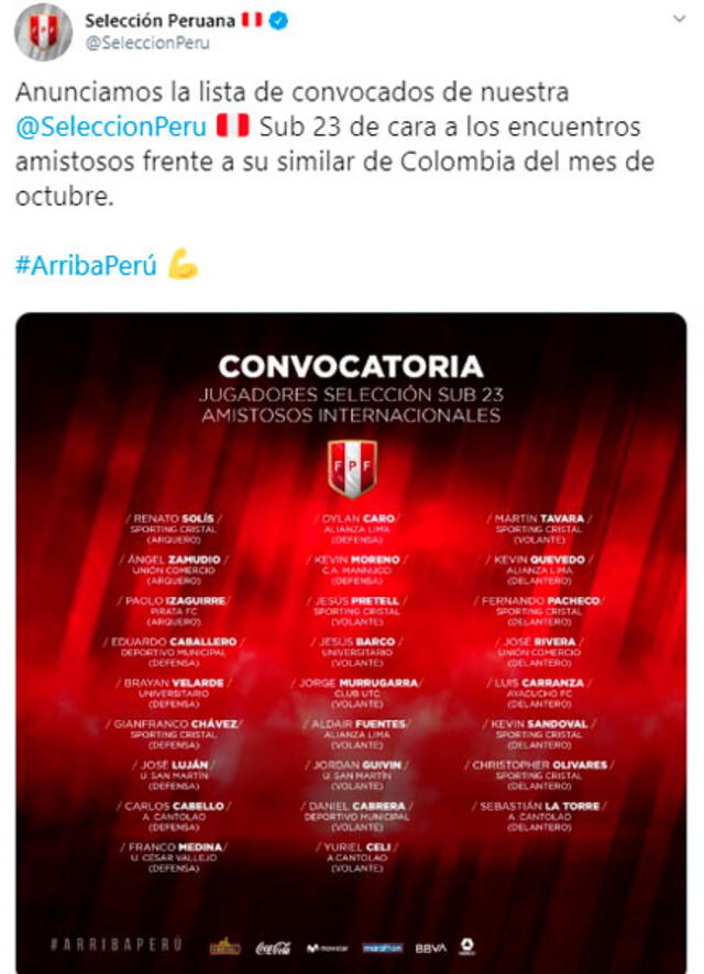 La selección peruana Sub 23 jugará ante Colombia.
