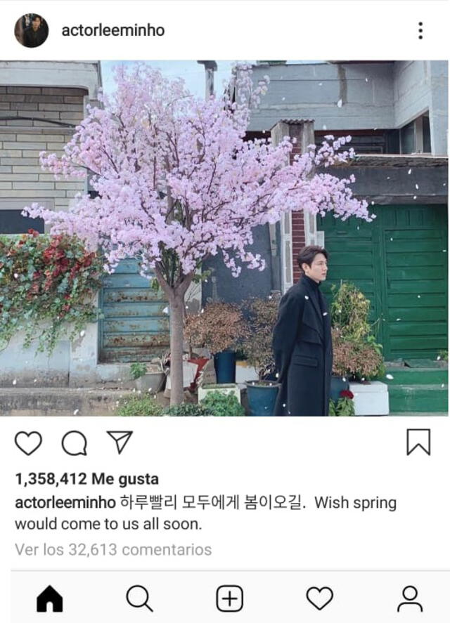 El 2 de marzo del 2020, el actor Lee Min Ho publicó esta fotografía en Instagram deseando posiblemente que la epidemia del coronavirus pase pronto.