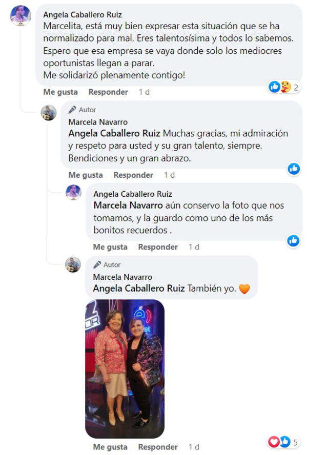 24.6.2022 | Comentario de Ángela Caballero en la publicación de Marcela Navarro. Foto: captura Facebook